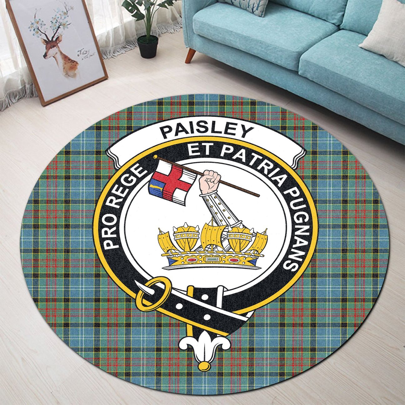 Paisley Tartan Crest Round Rug Hot on Sale