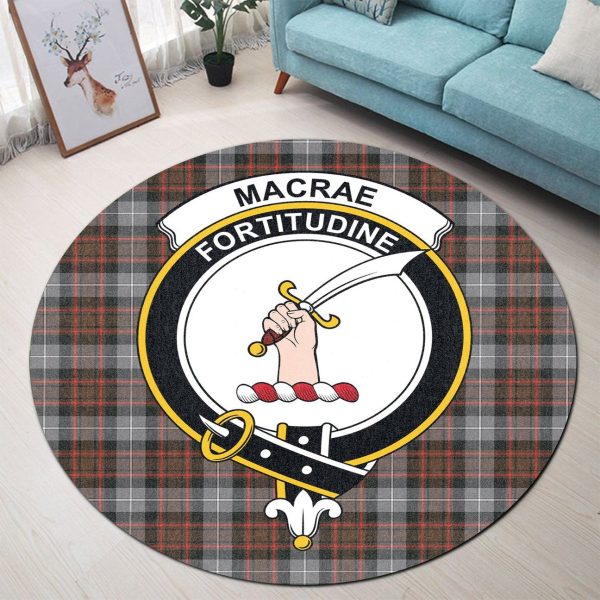 MacRae Hunting Weathered Tartan Crest Round Rug For Discount