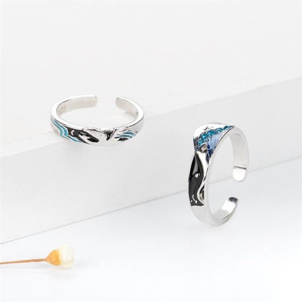 Flying Bird and Fish Couple Ring Romantic Resizable Couple Ring Online Sale - Image 2